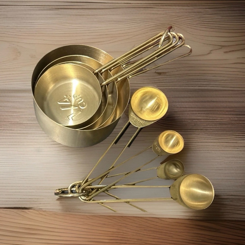 Gold Stainless Steel Measuring Cup and Spoon Set - Metallic Gold